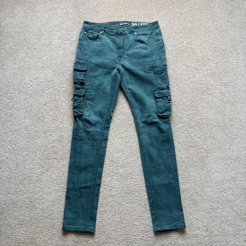 Serenede Ethos Cargo Jeans Mens 34 Fitted Denim Slim Skinny Streetwear Pants